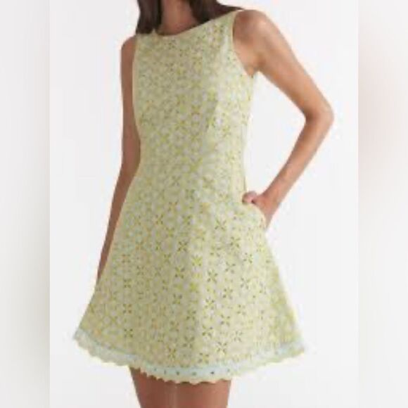 SALONI Jesse Broderie Anglaise Cotton Mini Dress In Green - Picture 1 of 12